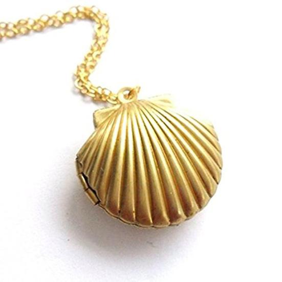Women's Stylish Sea Shell Locket Pendant Alloy Chain Necklace Jewelry Gift