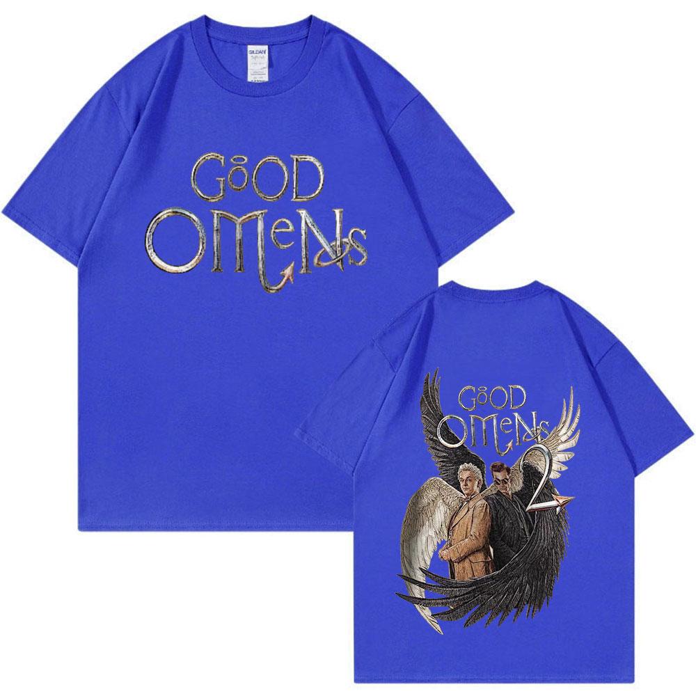 Good Omens Vintage Graphic T Shirt Men Fashion Cotton Short Sleeve T-shirts Unisex Casual Oversized T-shirt Harajuku Streetwear