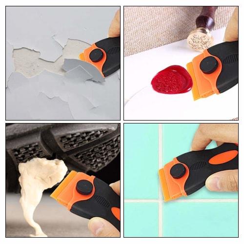 Vitzee Plastic Scraper Sticker Remover Spatula + 5 Plastic Blades + 5 Steel Blades, Interchangeable Blades, for Glass Cleaning, Bathroom, Kitchen, Car