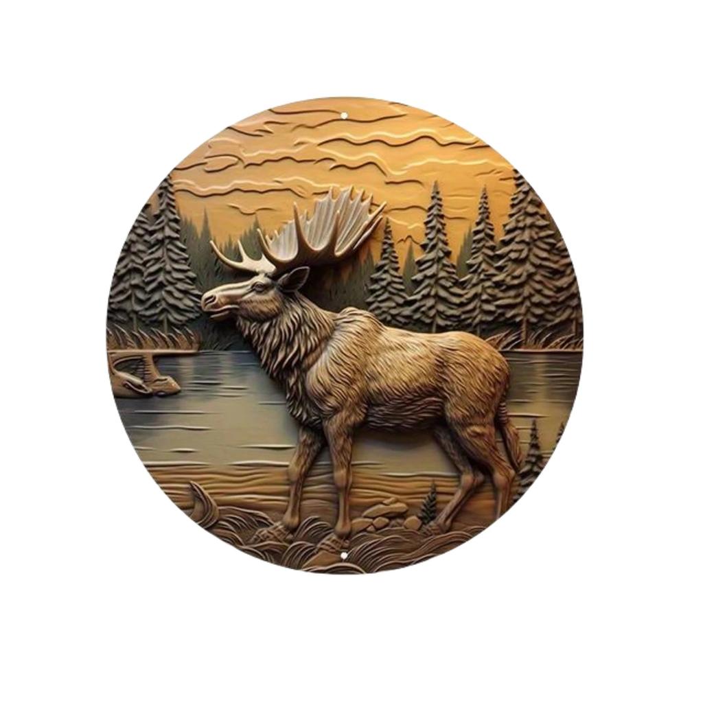 Round Metal Tin Sign Art Painting Wreath Decorative Plates Entrance Decor Gift Mask Theme For Bar Cafe Club Home Room Wall Decor