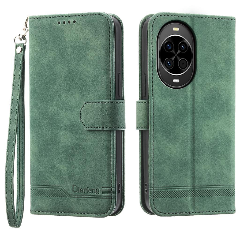 DIERFENG DF-03 For Huawei Nova 14 5G Case Lines Imprint Wallet Leather Phone Cover with Wrist Strap