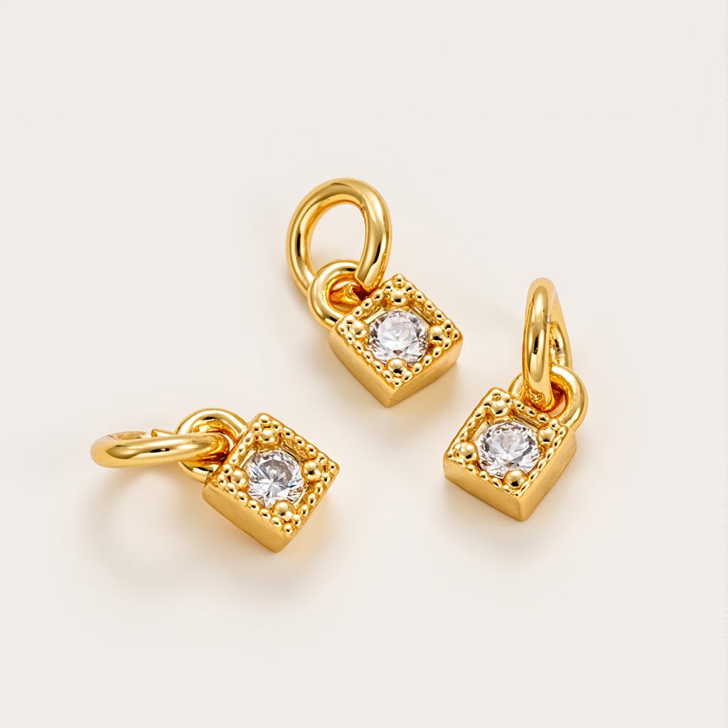 2Pcs 14/18K Gold Color Plated Copper Square Shape Pendants with Zircon for DIY Bracelets Necklace Jewelry Making Accessories