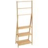 Freestanding Natural Bamboo Towel Rack with 3 Towel Rails and 3 Storage Shelves, Space-Saving Foldable Towel Holder for Bathroom