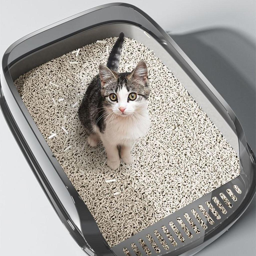 Cat Litter Box Semi with High Sides Enclosed Odor Resistant Anti Spill Removable Open Top Cat Litter Tray with Scoop