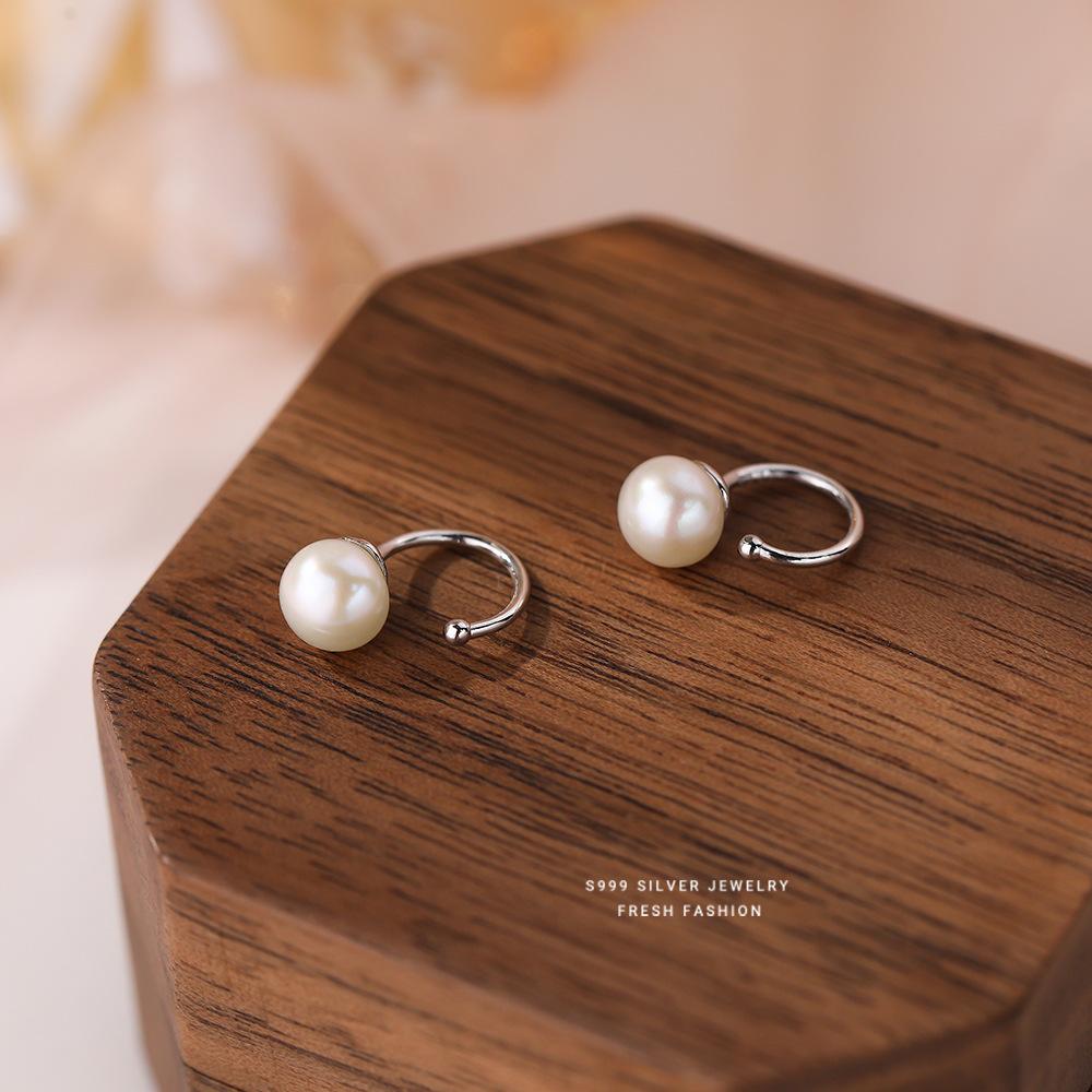 

Real 999 Sterling Silver French Freshwater Pearl Ear Hook Earrings For Daughter Girls Fine Jewelry
