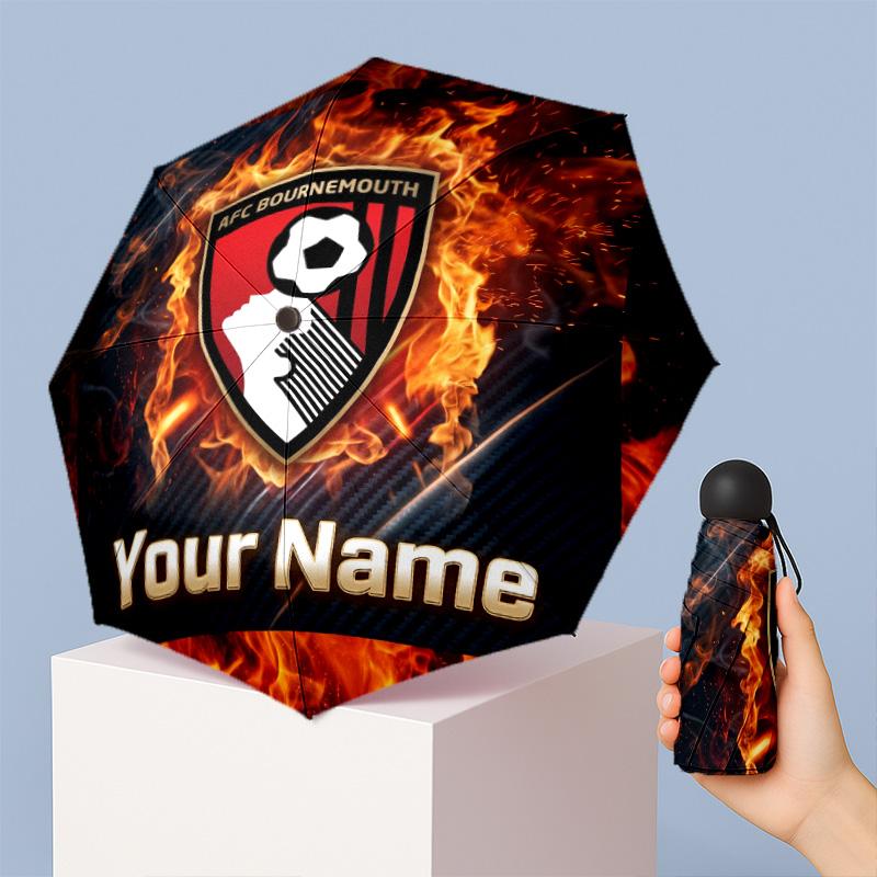 Bournemouth Football Manual Five Fold 8 Rib Umbrella Support Custom Text, Lightweight Travel Umbrella