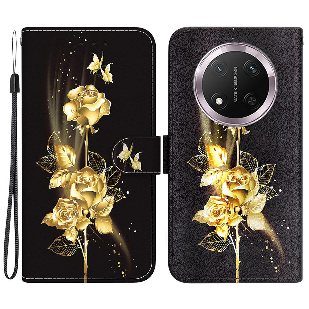 

For Honor Magic7 Lite 5G/X9c 5G/X60 Pro 5G Wallet Phone Case Anti-Drop Leather Flip Cover Pattern Printing Gold Butterfly Rose