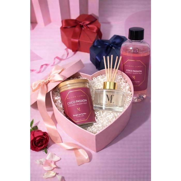 Coffret Parfum d’Intérieur Coco Passion – Bougie + Diffuseur + Recharge – Maison Luméa