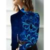 Women's Cheongsam Collar Long-sleeved T-shirt, Suitable for Women, with a Blue Geometric Layered Positioning Design