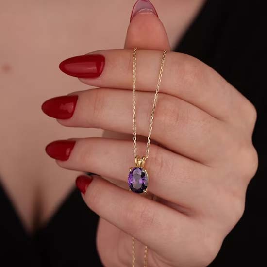 Amethyst Gemstone Handmade Designer Yellow Gold Necklace, 925 Sterling Silver, Designer Necklace, Anniversary Gift, Wedding Gift