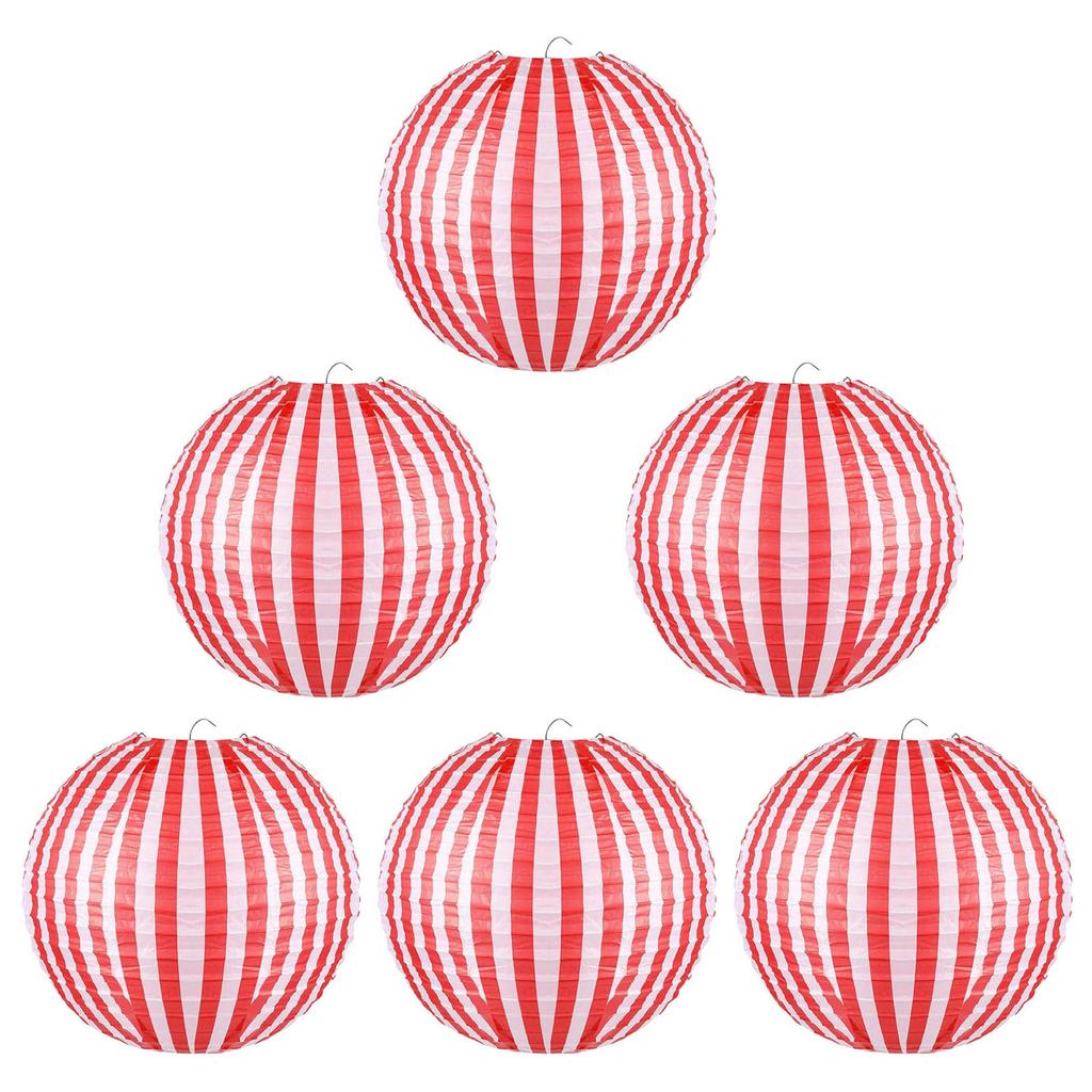 6pcs Large Diameter Red White Striped Paper Lanterns For Home Decoration And Event Planning From Recyclable Paper