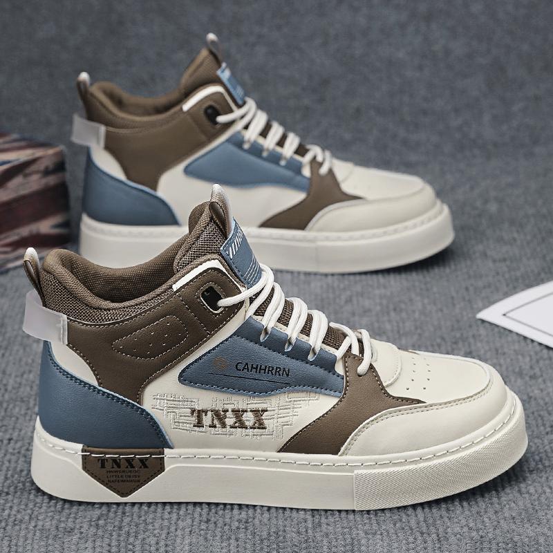 2025 new men's shoes autumn high-top skateboard shoes student casual sports shoes men's leather trendy shoes flat bottom