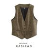Kaslead Retro V-neck Tops Houndstooth Vest