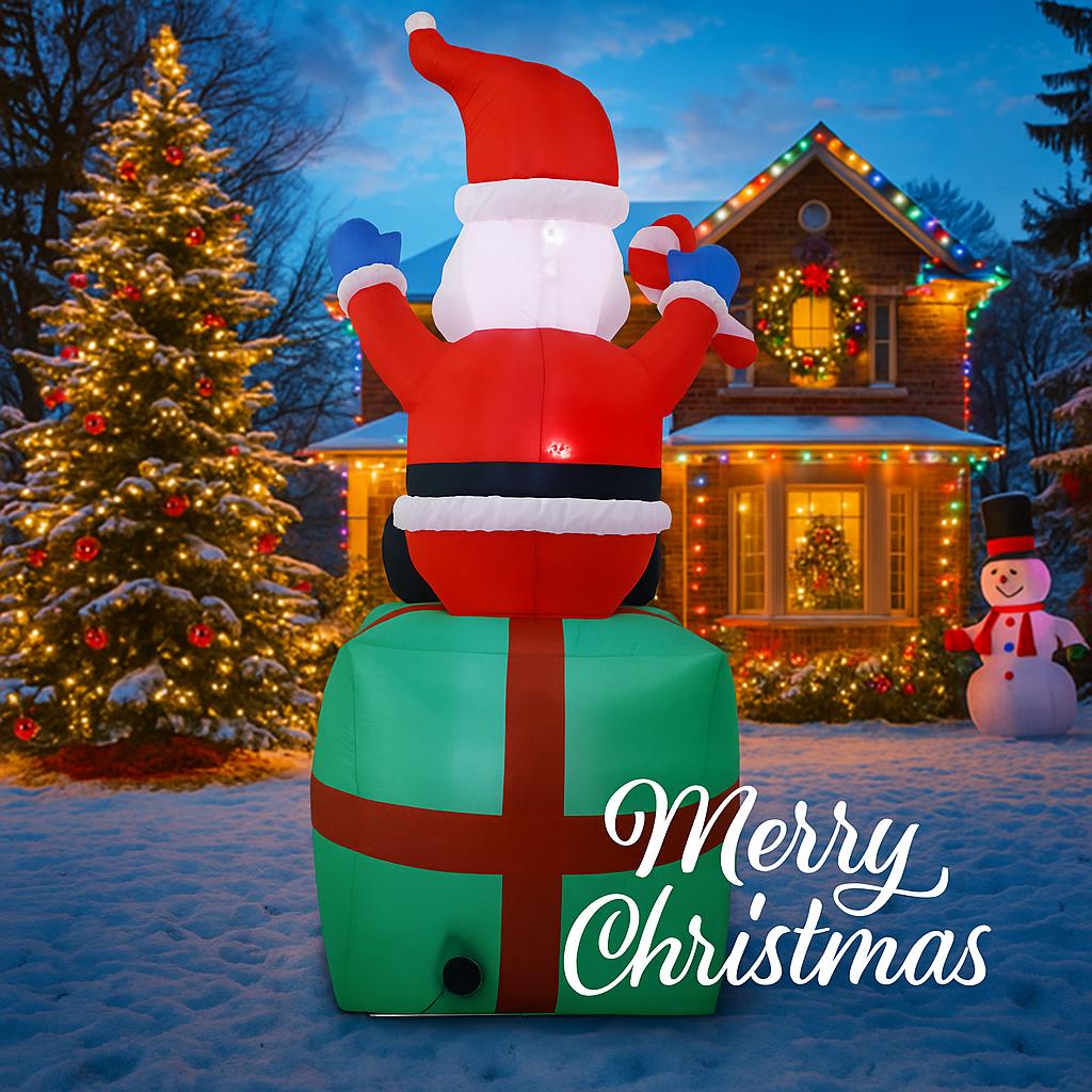 5.9FT LED Inflatable Christmas Yard Decor Santa Claus Gifts Box Model Xmas Toy Home Decoration Festive Supplies Ornaments Gifts