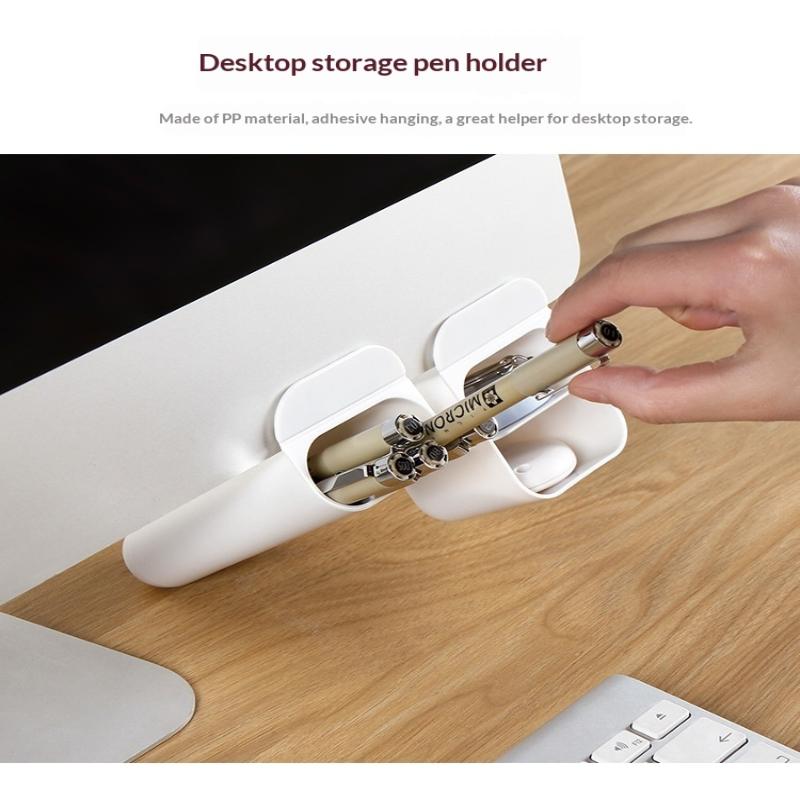 1Pack Desk Pen Holders, Clip-On Pencil Storage Containers, Adhesive Office Supplies Accessory, Pp Plastic Desk Organizer Set