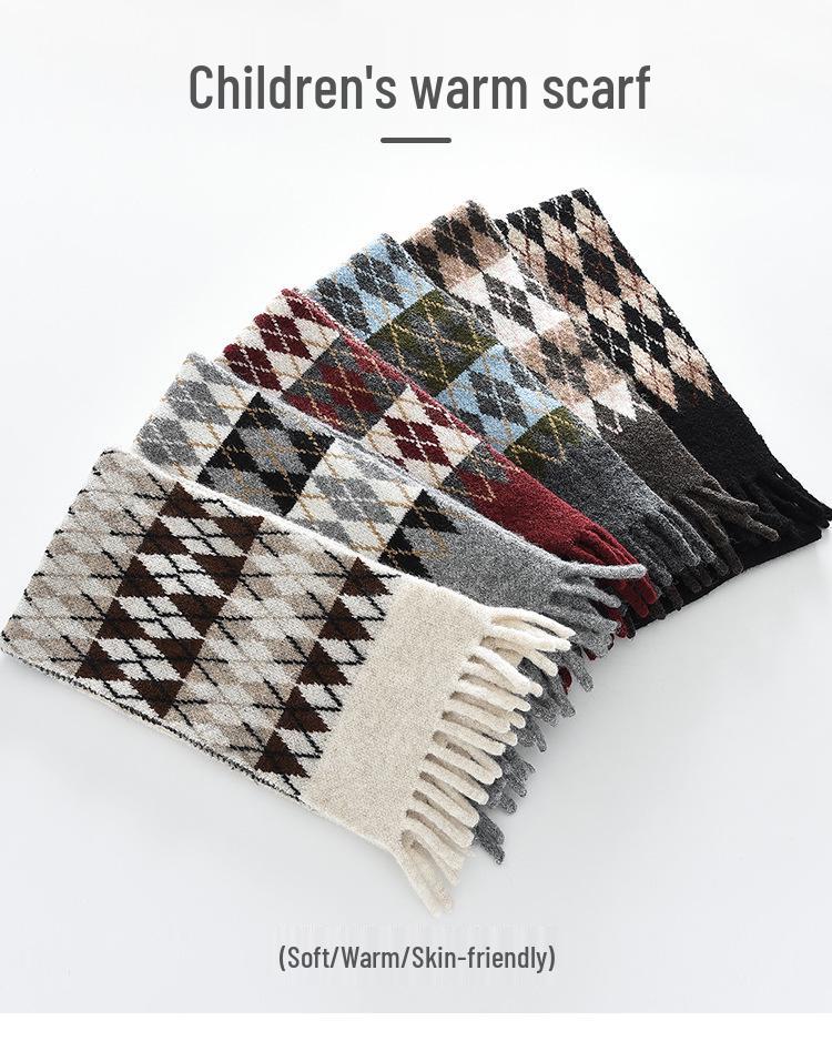 Kids' Diamond Knit Scarf - Parent-Child Style, Warm & Windproof for Autumn/Winter Korean Style.