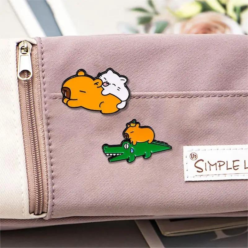 6pcs Cute Cartoon Capybara Brooch Creative Animal Duck Alloy Lapel Pin Badge Backpack Clothing Hat Accessories