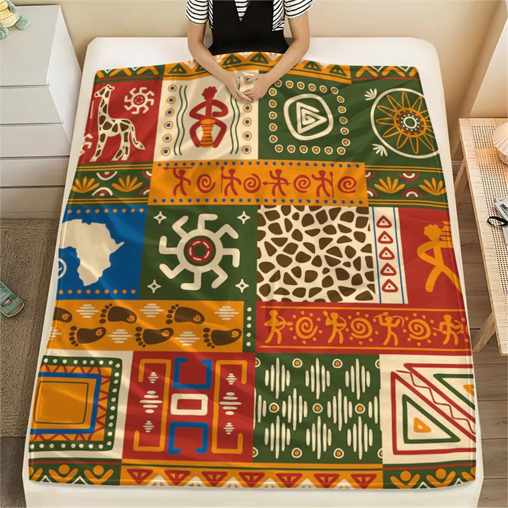 1Pc Ethnic Tribal Texture Print Flannel Blanket, High Quality Comfortable for All Seasons, Home Decor, Warmth and Comfort, Perfect for Gifts