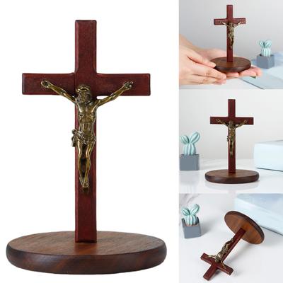 Wooden Crucifix Cross Catholic with Stand Catholic Wooden Standing Crucifix with Jesus Christ Table Centrepieces Gifts