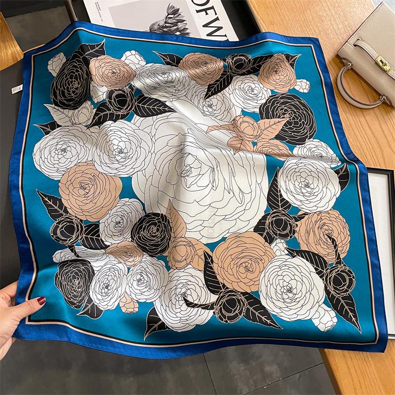 Lenço Quadrado de Cetim de Seda 100% Puro Alta Qualidade para Mulheres Estampado Bolsa de Mão Pulseiras de Pulso Xale Feminino Lenço de Pescoço Foulard