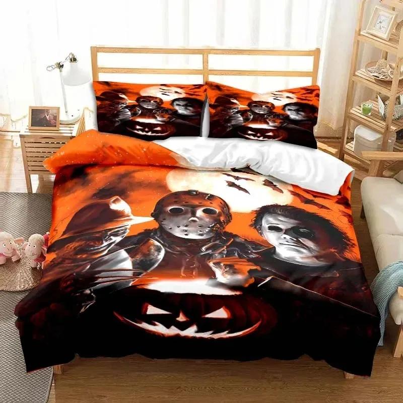 3D Print Horror Moive Halloween Bedding Set Double Twin King Duvet Cover Comforter Pillowcase Boys Girls Adults Bedroom