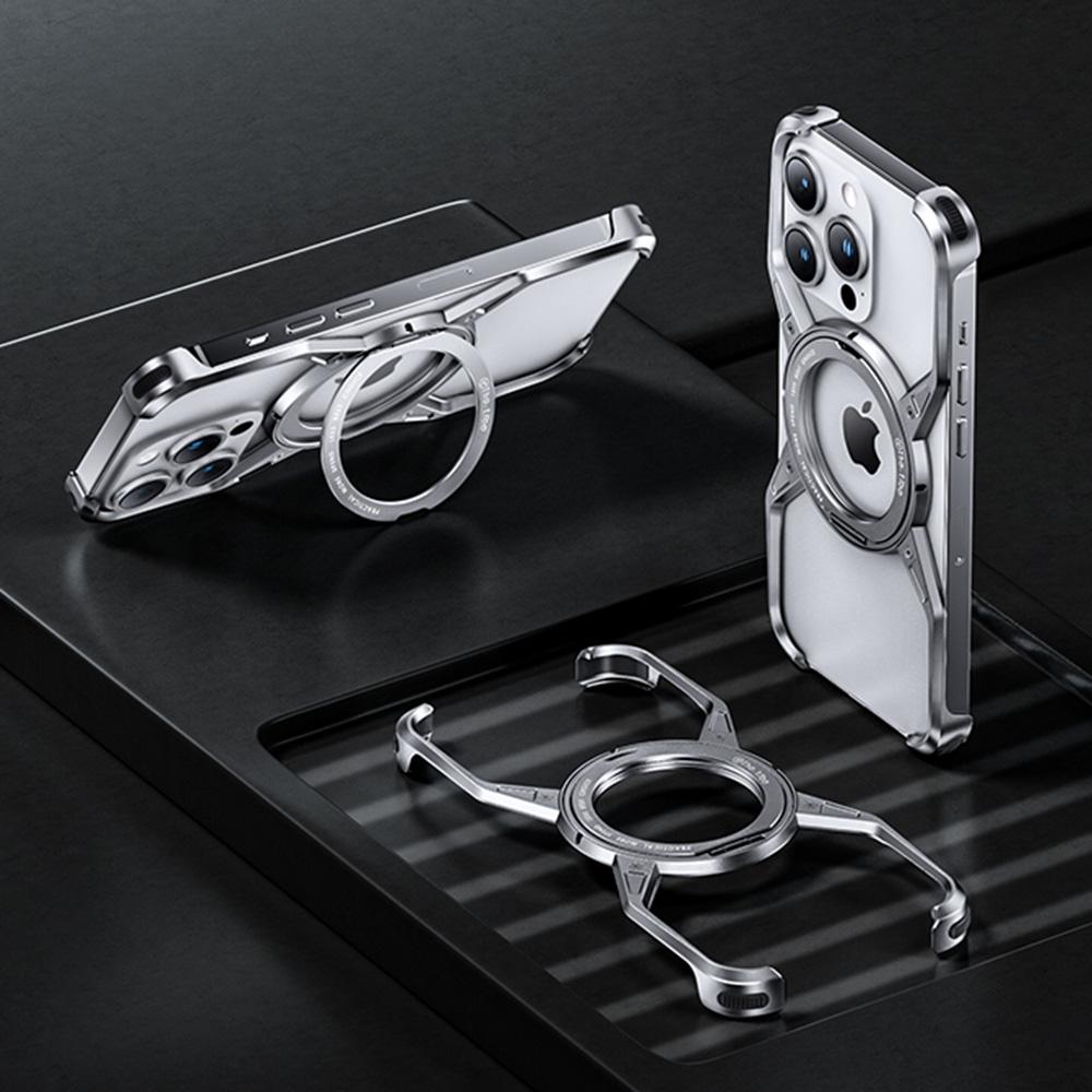 For iPhone 16 Pro Case Kickstand Frameless Aluminum Alloy Bumper Phone Cover