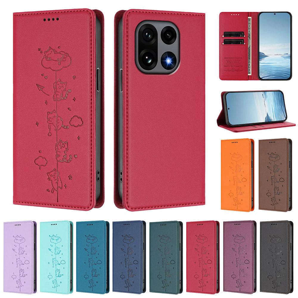 Cute Cat Leather Flip Wallet Case For OnePlus 15 13S 13R 13T 12R 12 11R 11 Ace 6 6T 5 Pro 2 2V Book RFID Protective Phone Cover