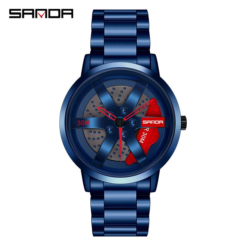 Sanda Men's Creative Wheel Quartz Watch - Trendy Rotating Waterproof Wristwatch