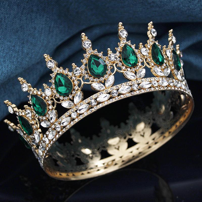 Baroque Round Crown for Bridal Wedding Royal Queen King Tiara Birthday Party Performance Head Accessories Diadem Jewelry