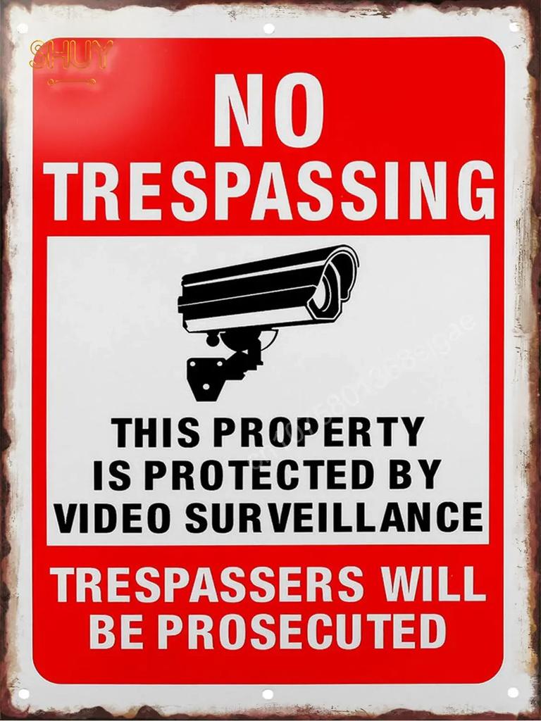 Retro Metal Tin Sign S Warning Red 24 Hour Video Surveillance Custom Painting Picture for Shop Bar Cafe English &Spanish Word