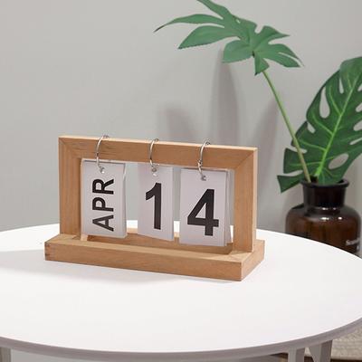 Holzschreibtischkalender Flipchart-Kalender zum Umblättern Wiederverwendbarer Heimkalender Dekoration Holzfarbe