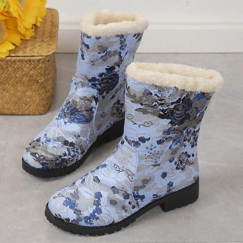 Sniego batai Moteriški batai Nauji laisvalaikio medvilniniai batai retro spausdinimu šilti pliušiniai batai madingi platforminiai batai Botas De Mujer 2024 Winte