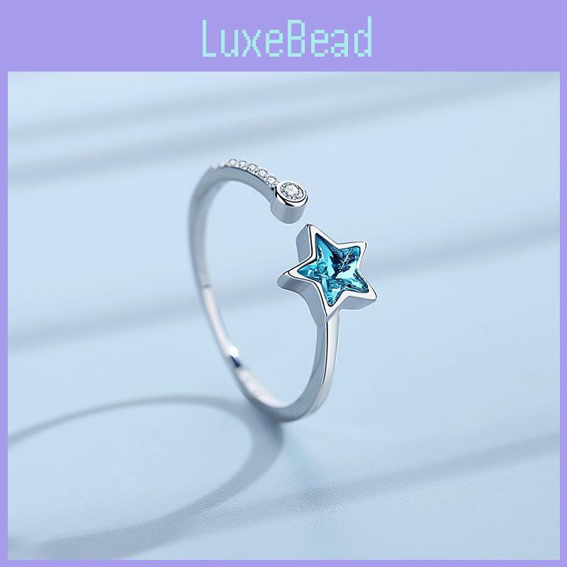 Stunning 925 Sterling Silver Star Ring For Women With Blue Diamonds Adjustable Design