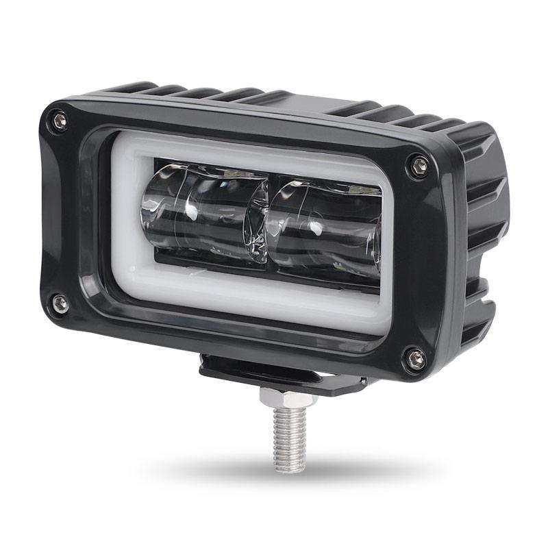 4-inch 8D Lens LED Rectangular Work Lamp Angel Eyes Halo Driving Light Reverse Fog Light for Car Truck ATV Motocycle UTV Pickup