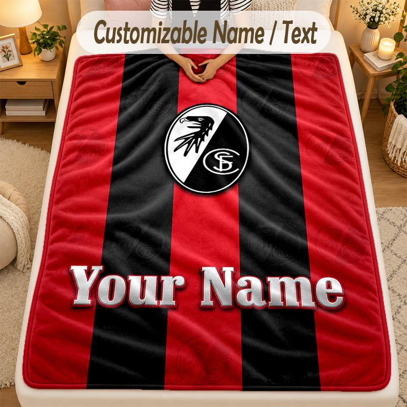 Flannel BlanketSC Freiburg FC Custom Name Text Personalized Soft Warm Throw Blanket Home Decor Gift