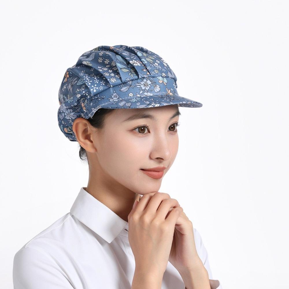Dust Proof Chef Hat Flower Printed Sanitary Cap New Work Cap  Hotel Restaurant