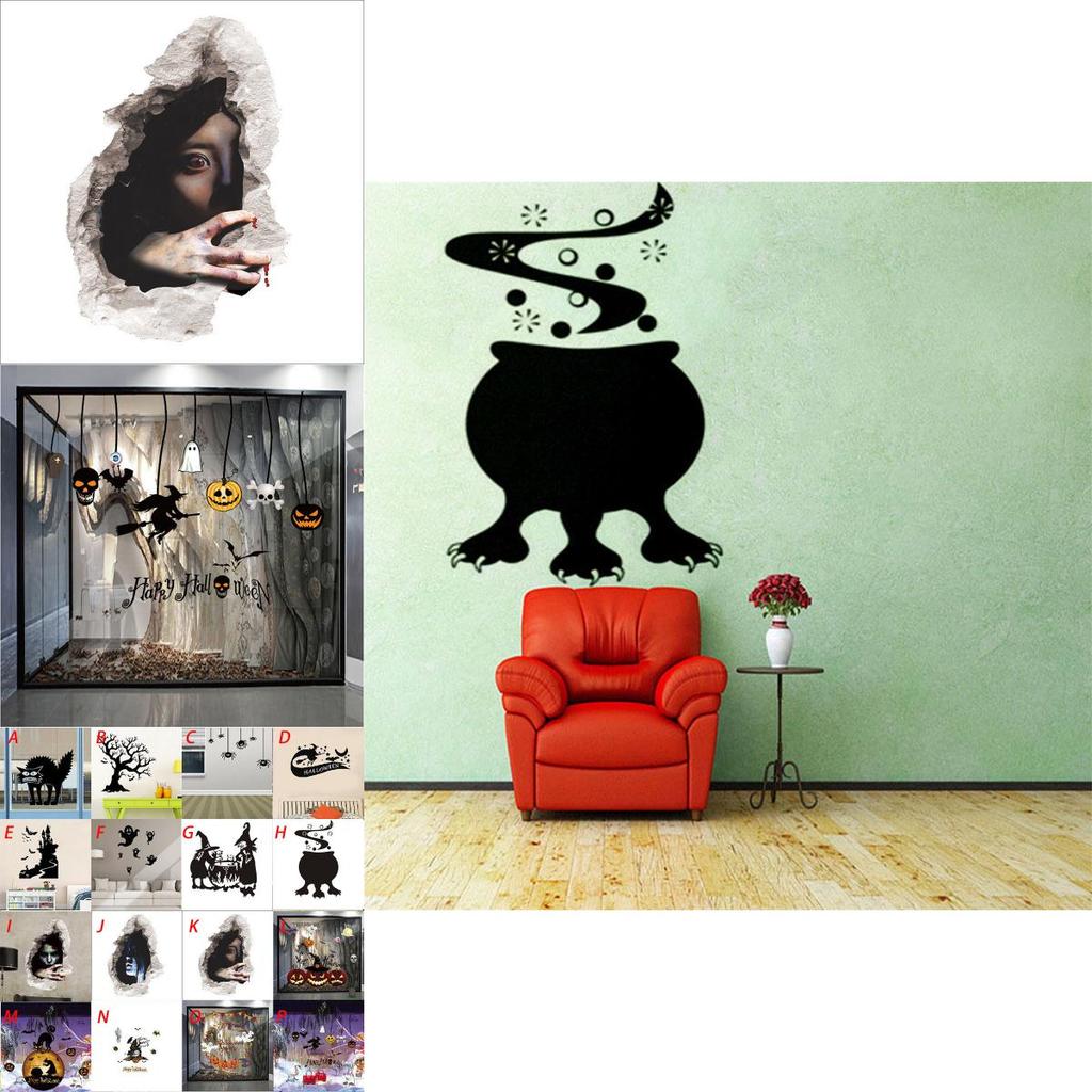 Vielseitige und abnehmbare Halloween-DIY-Wandaufkleber mit Kürbis-Hexen-Vinyldesign