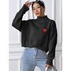 Womens Short Cropped High Neck Sweater Loose Fit Heart Print Casual Pullover Knit Top