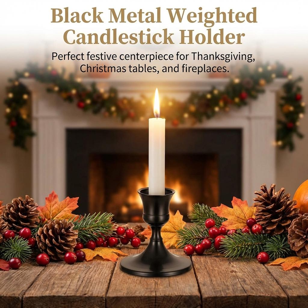 Black Candle Holder for Holiday Decor Thanksgiving Christmas Table Fireplace Ornament Stable Base Resin Material