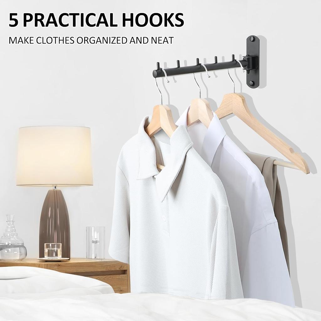 Swing Clothes Hanger Rack,Garment Racks Folding Clothes Bar Wall Mounted,180°Rotation Laundry Drying Rack 304 Stainless Steel Space Saving for Laundry
