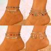 3pcs Set Simple Gold Color Evil Eye Anklets Set for Women Colorful Heart-crystal Chain Multi Layer Anklet Bohemian Beach Jewelry