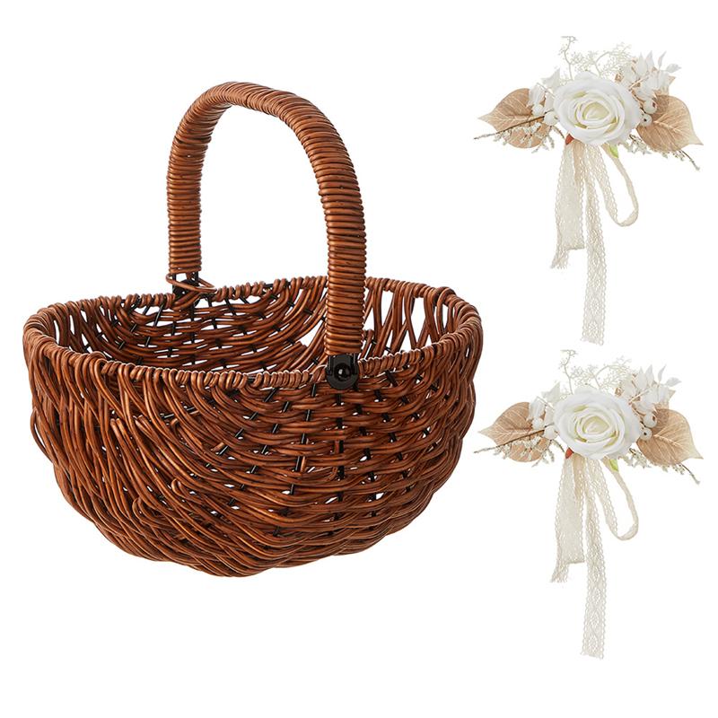 Blumenmädchenkörbe für Hochzeiten, Rattan-Simulationskörbe mit künstlichem Blumenstrauß für Hochzeiten