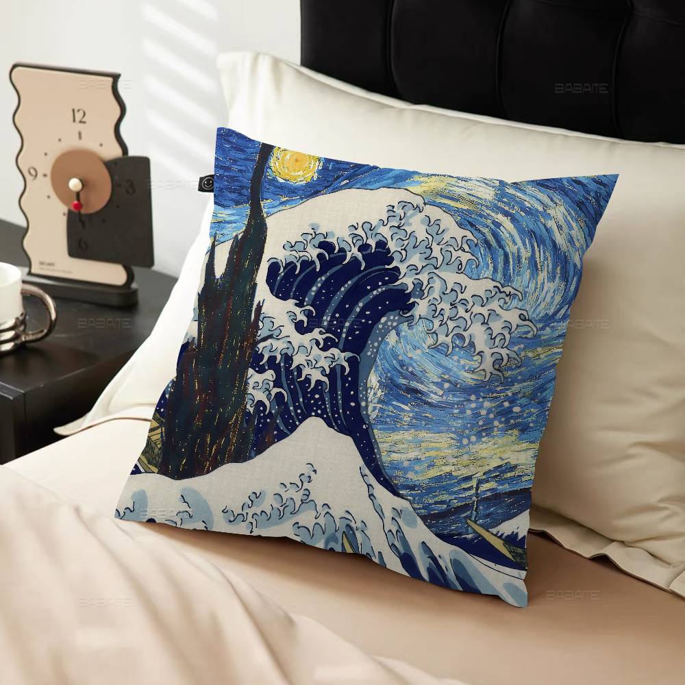 Japanese Wave Art Pillowcase Toon Gift Cushion Cover Bedroom Home Sofa Chair Seat Decor Pillow Case