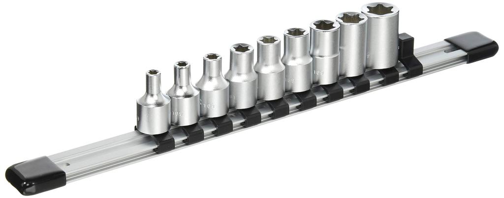 TONE Torx Socket Set E-type HTXE309, 9.5mm (3/8") Drive, 9-piece set.
