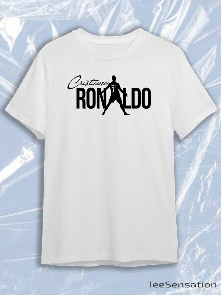 TeeSensation White Crew Neck Short Sleeve T-Shirt with Cristiano Ronaldo 7 Silhouette Text