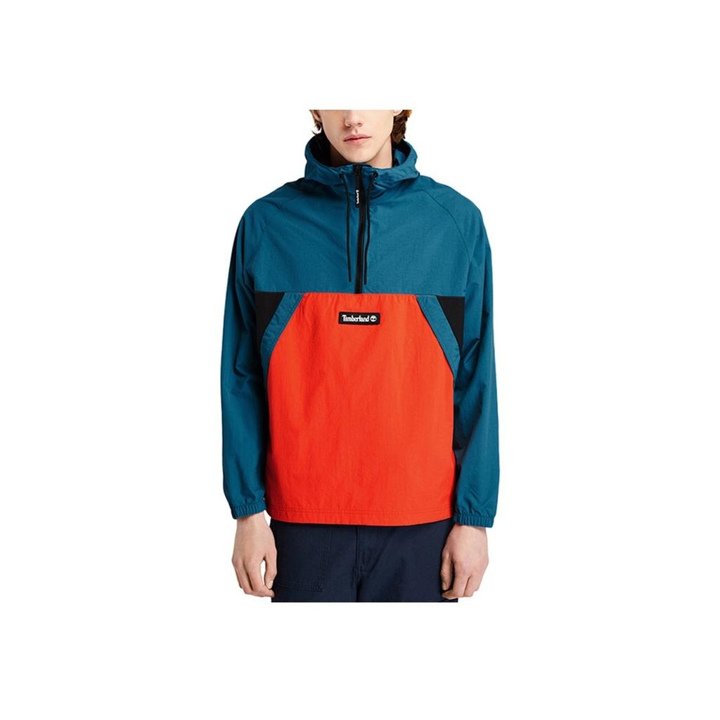 Timberland Color Block Half Zip Pullover Hooded Jacket Men Jackets Blue Orange A2BUU-CE0