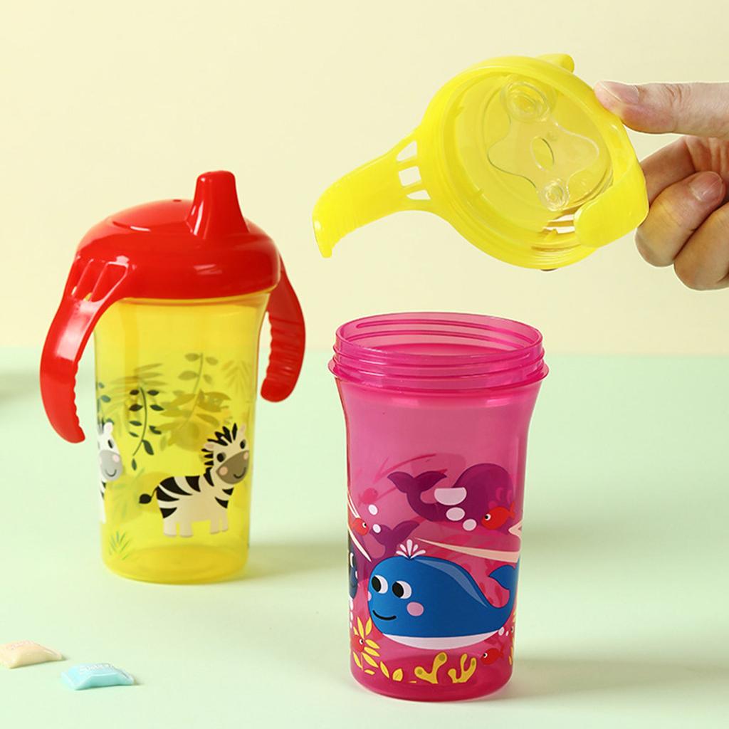 Easy Grip Toddler Training Sippy Cup No Spill 300ml Twin Handle Baby Leaning To Drink Cup for 6 Months and Above