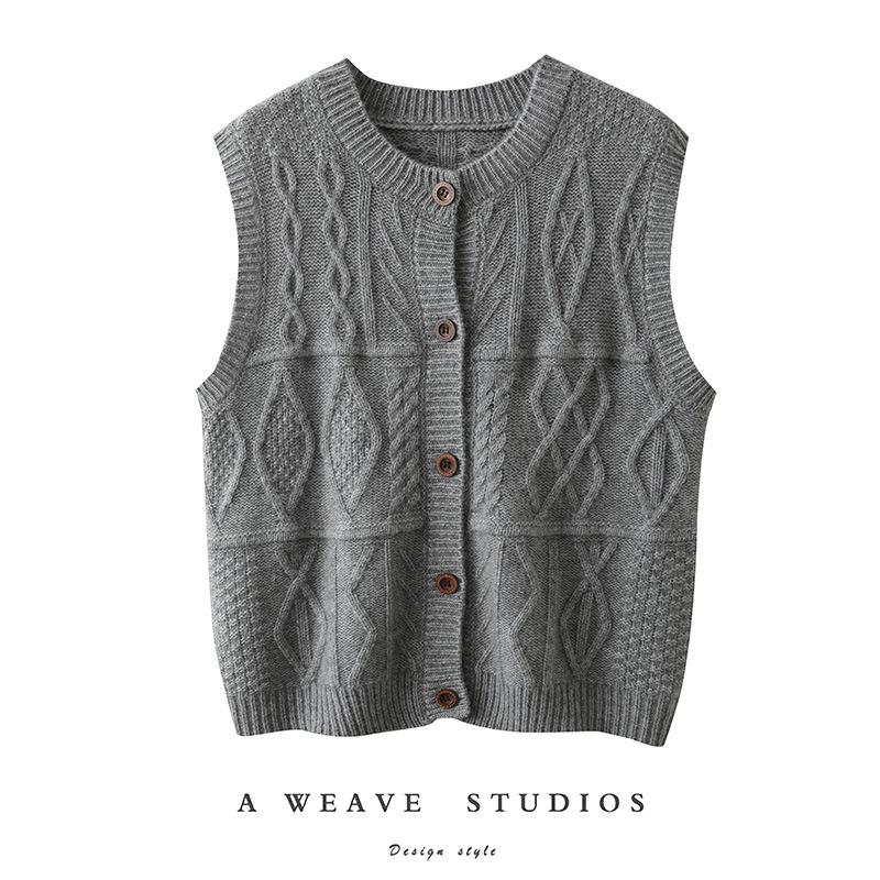 Women's Early Autumn Cashmere Cable Knit Sleeveless Vest Sweater Top