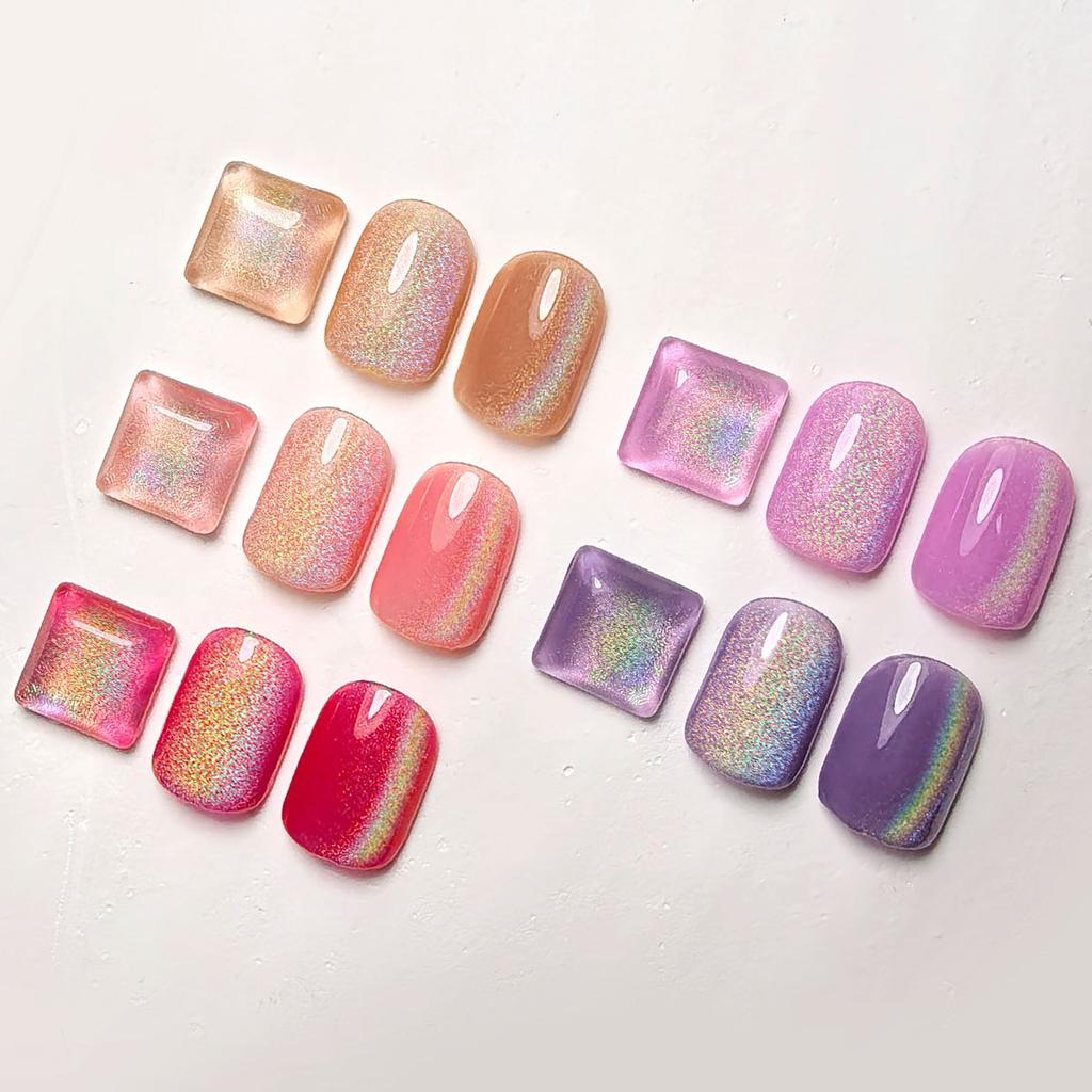 Icy Glitter Rainbow Cat Eye Gel Nail Polish Kit with Tools, Glassy Jelly Bottles Gel Set, 24 Colors Nail Art Set