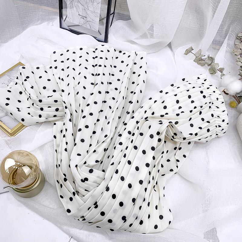 

DX~~ Корейская версия тонкой шифоновой плиссированной юбки с завышенной талией женская;весенне-летняя длинная юбка в горошек, пляжная юбка One size белый